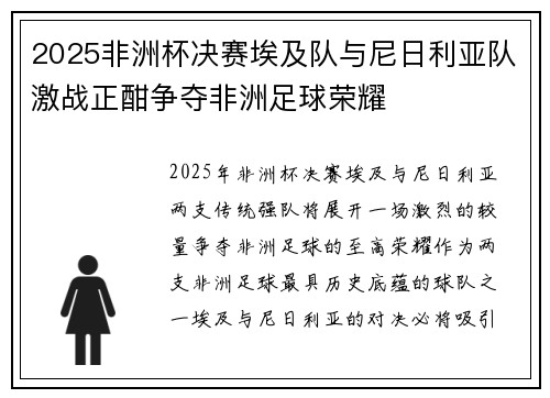 2025非洲杯决赛埃及队与尼日利亚队激战正酣争夺非洲足球荣耀